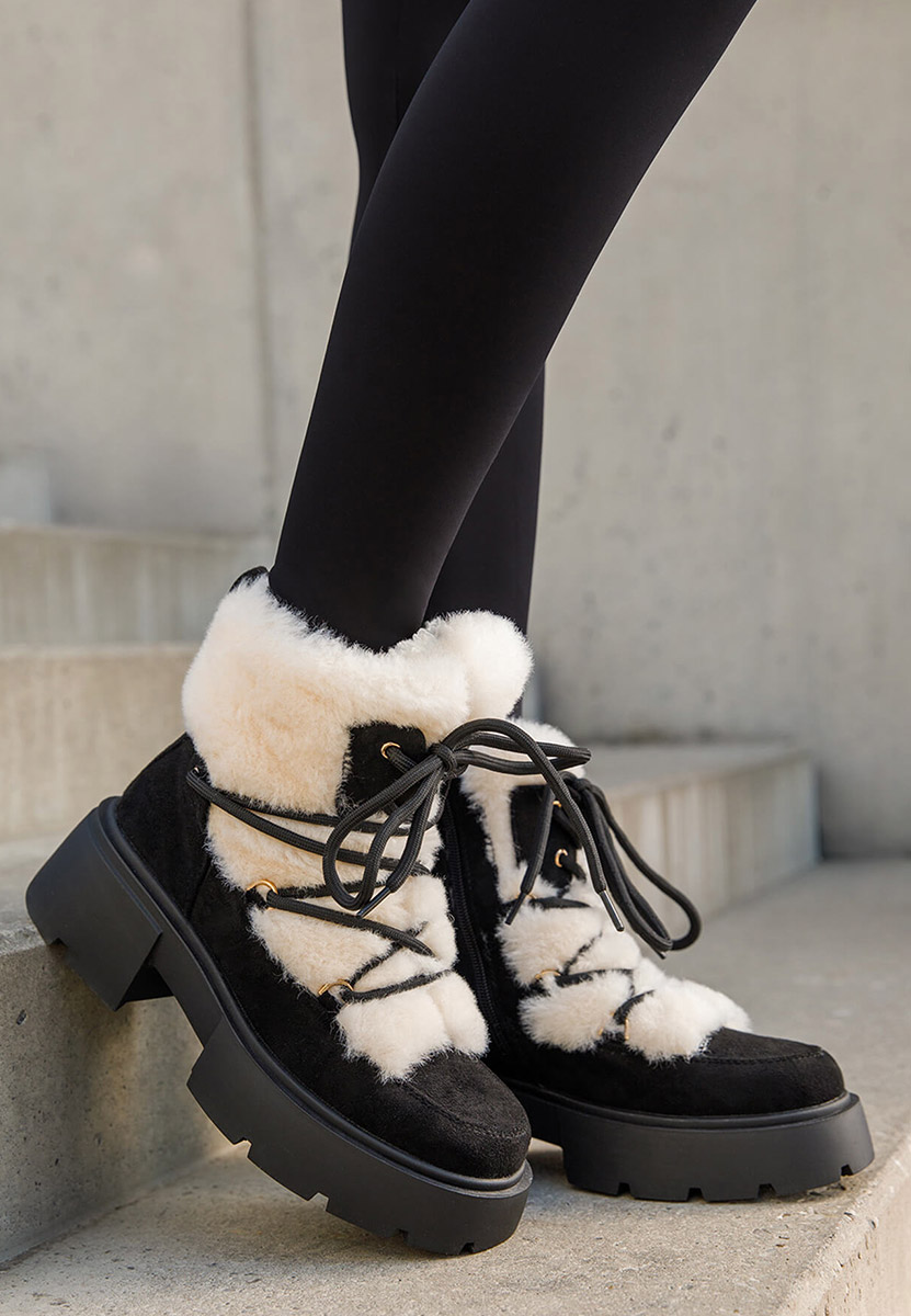Czarne botki damskie ocieplane Aslyn