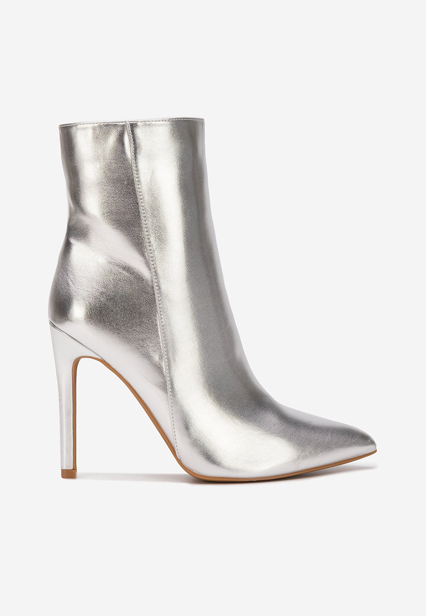 Srebrne botki na szpilce Cendria