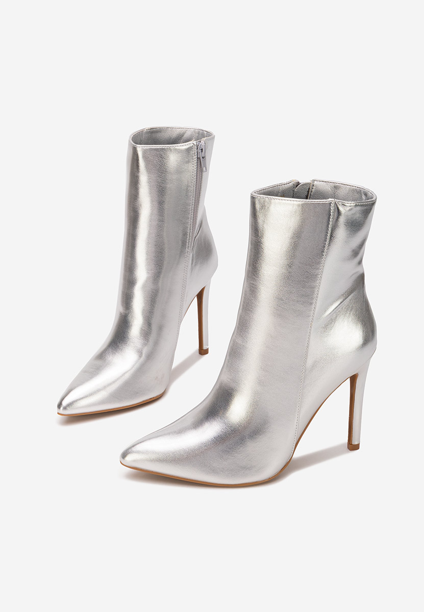 Srebrne botki na szpilce Cendria