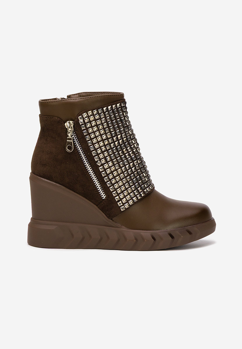 Brązowe botki na koturnie Ismelora