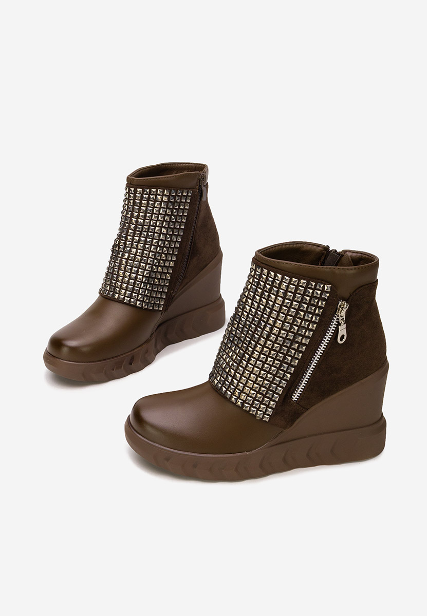 Brązowe botki na koturnie Ismelora