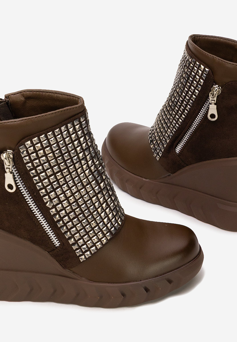 Brązowe botki na koturnie Ismelora