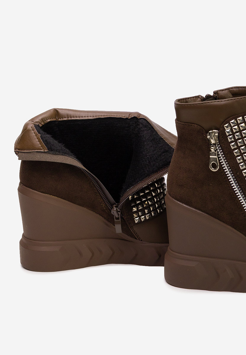 Brązowe botki na koturnie Ismelora