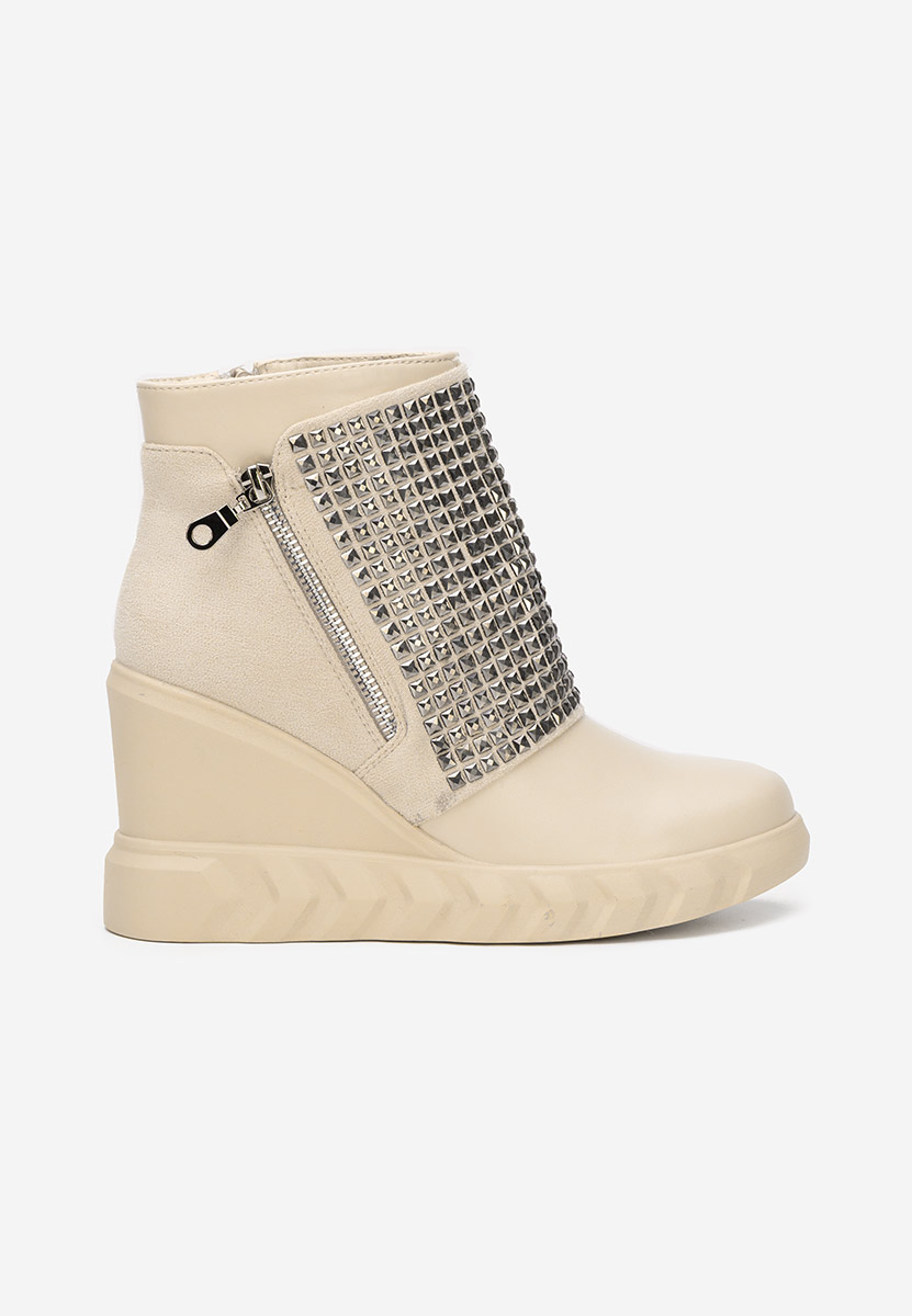 Beżowe botki na koturnie Ismelora
