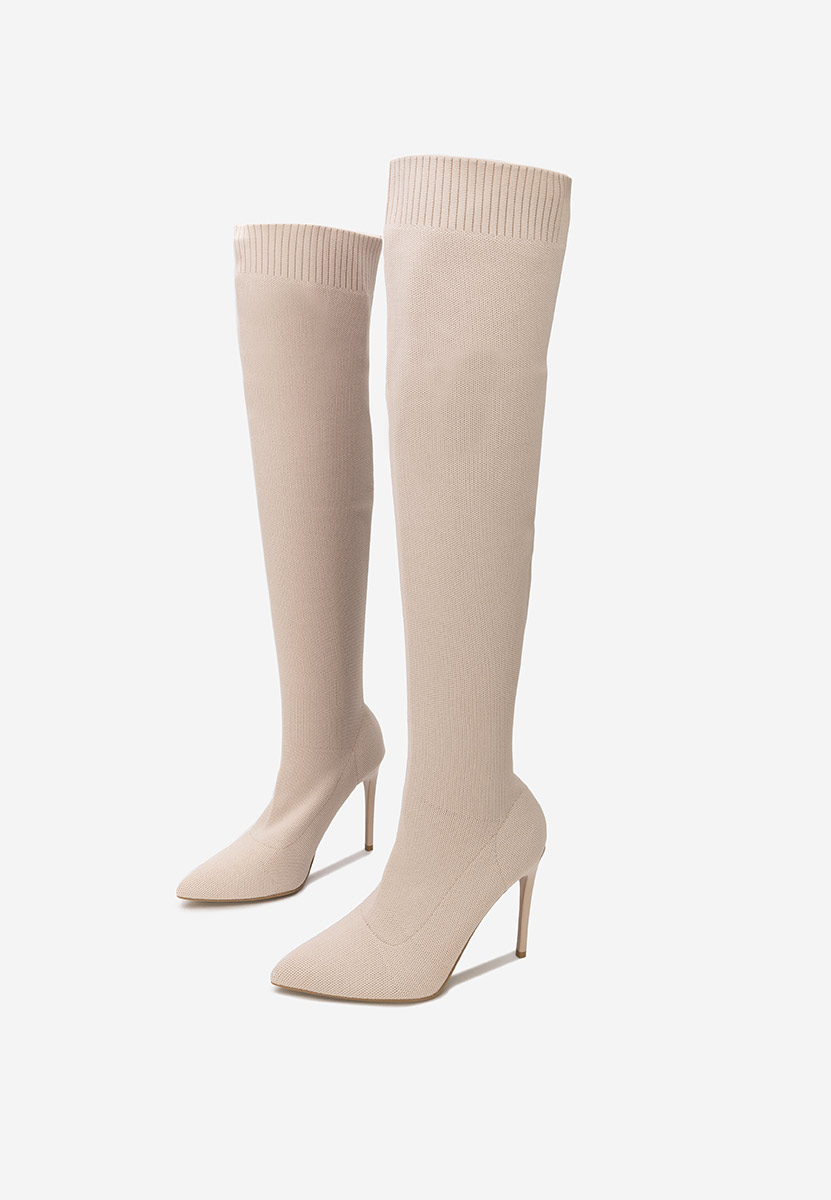 Beżowe długie kozaki za kolano Shanicea