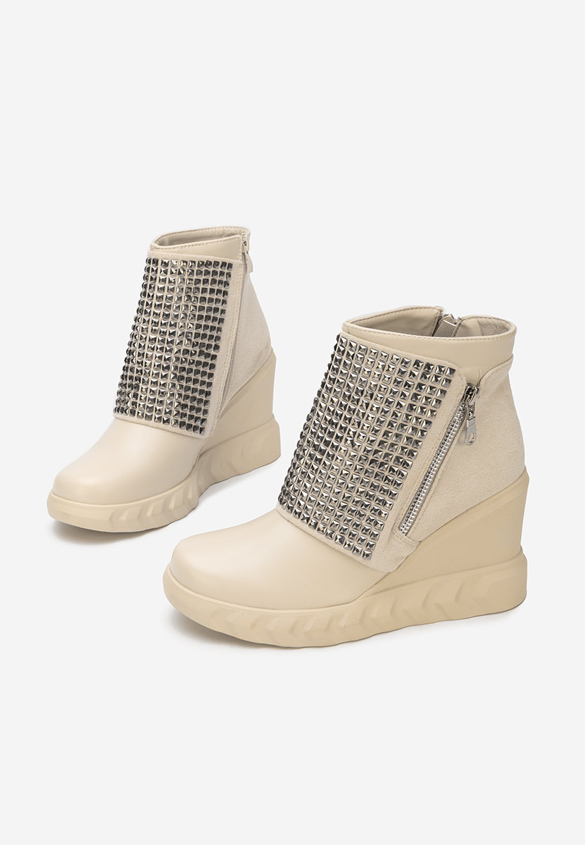 Beżowe botki na koturnie Ismelora