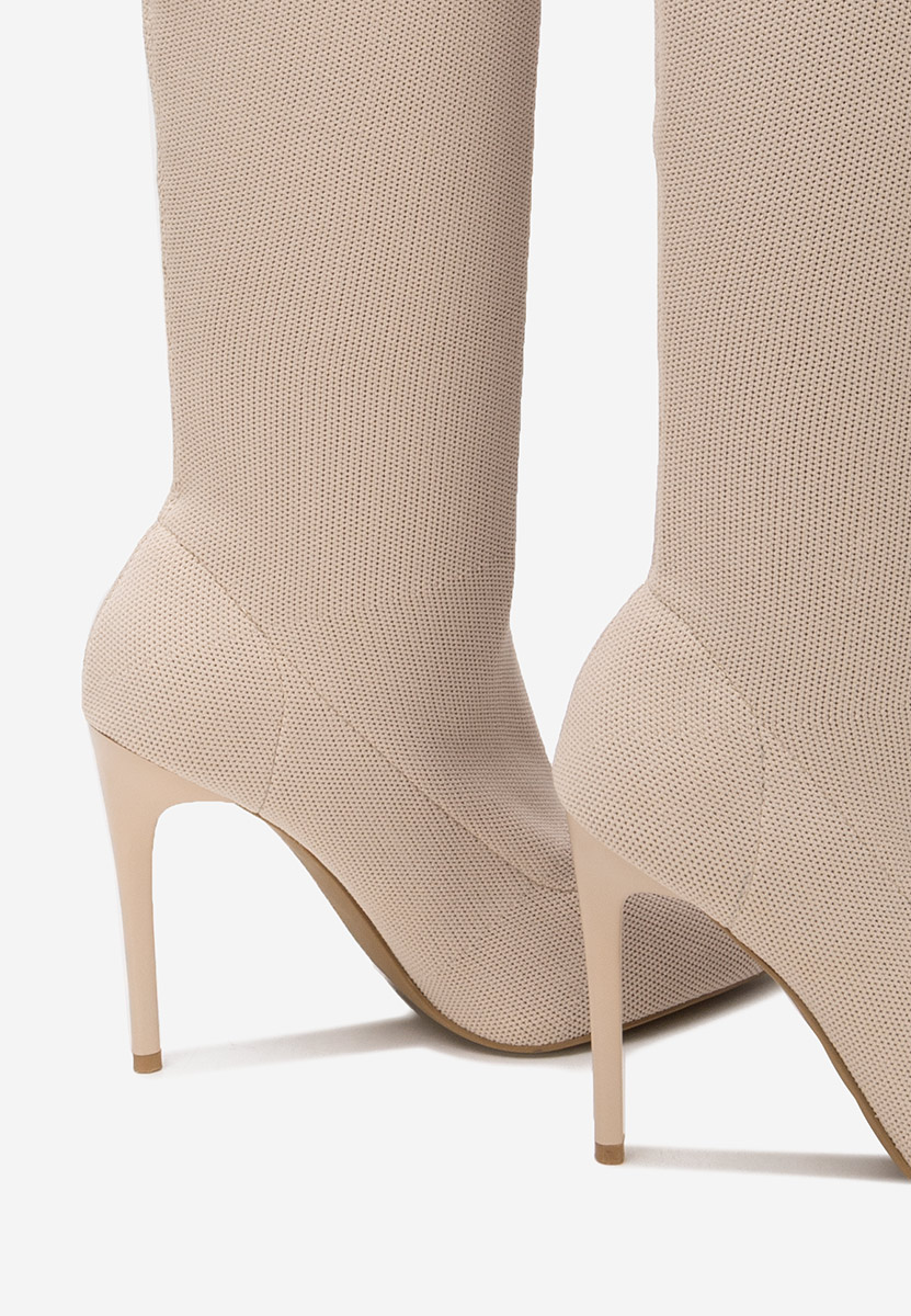 Beżowe długie kozaki za kolano Shanicea