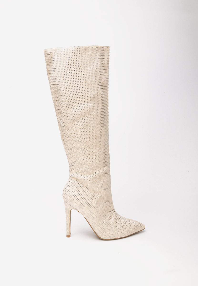Beżowe kozaki na szpilce Minodora