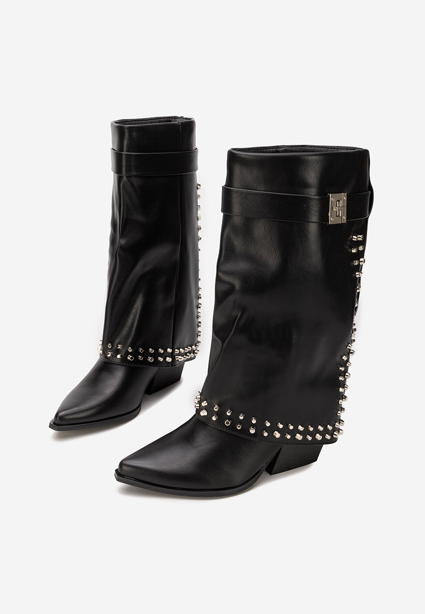 Czarne kozaki na słupku Naielia