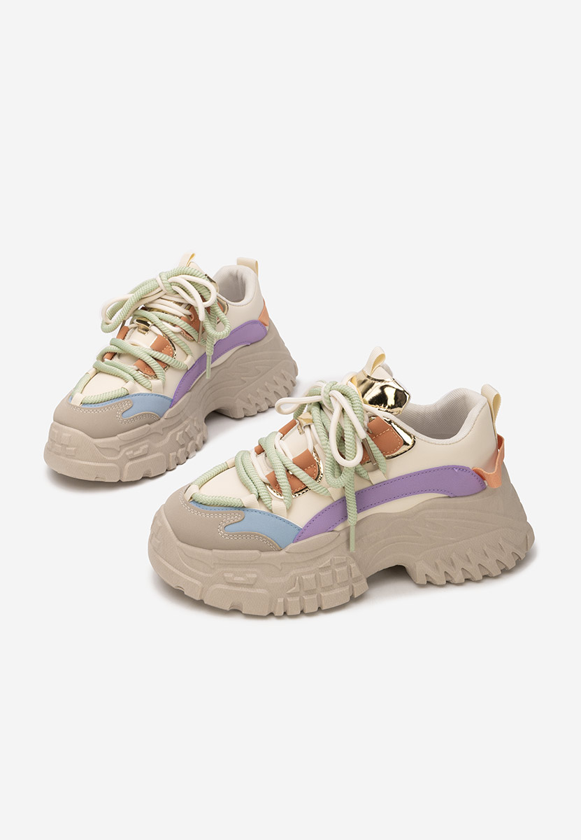 Khaki sneakersy na koturnie Elvora