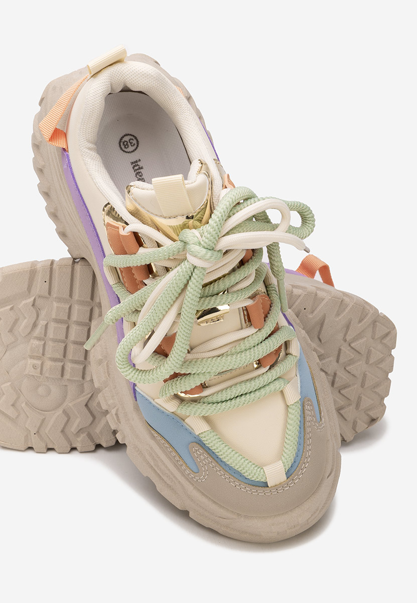 Khaki sneakersy na koturnie Elvora