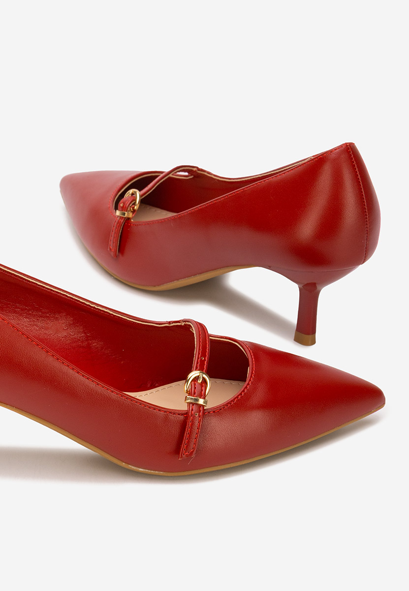 Czerwone szpilki na niskim obcasie Rilora