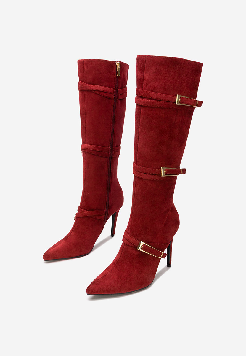 Bordowe kozaki na szpilce Ernesia