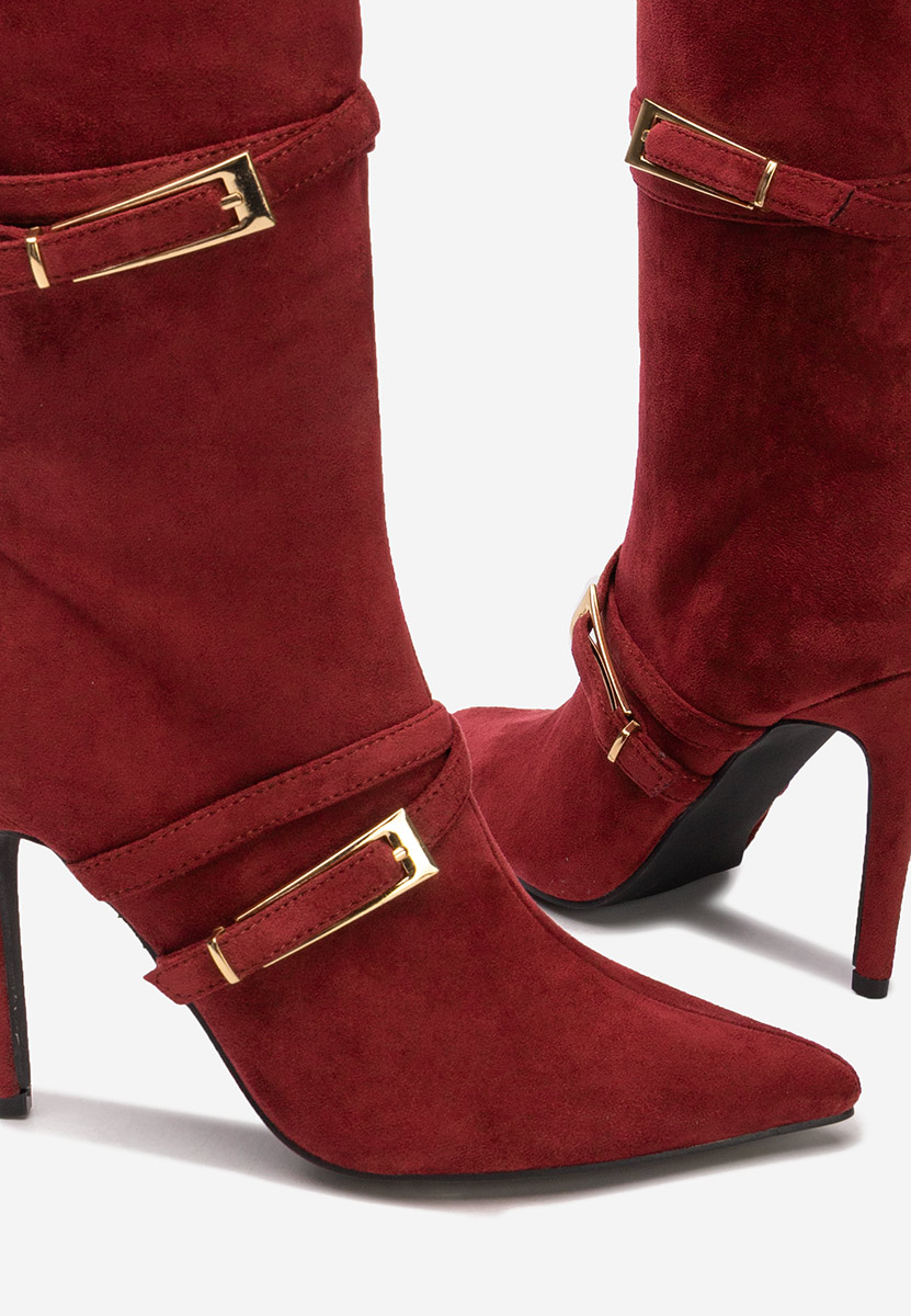 Bordowe kozaki na szpilce Ernesia