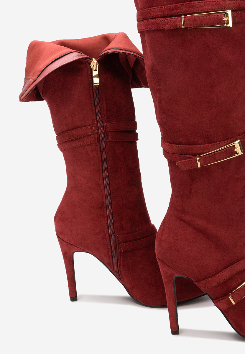 Bordowe kozaki na szpilce Ernesia