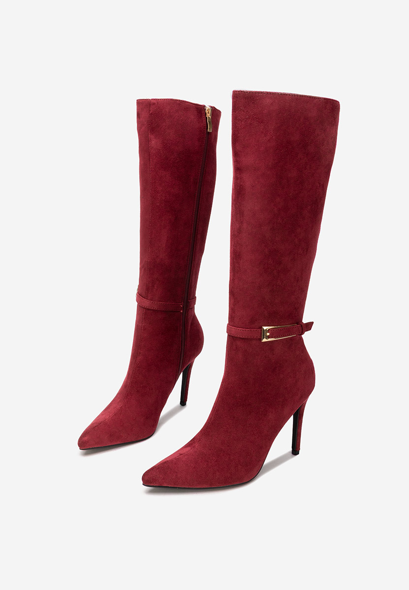 Bordowe kozaki na szpilce Narcisia