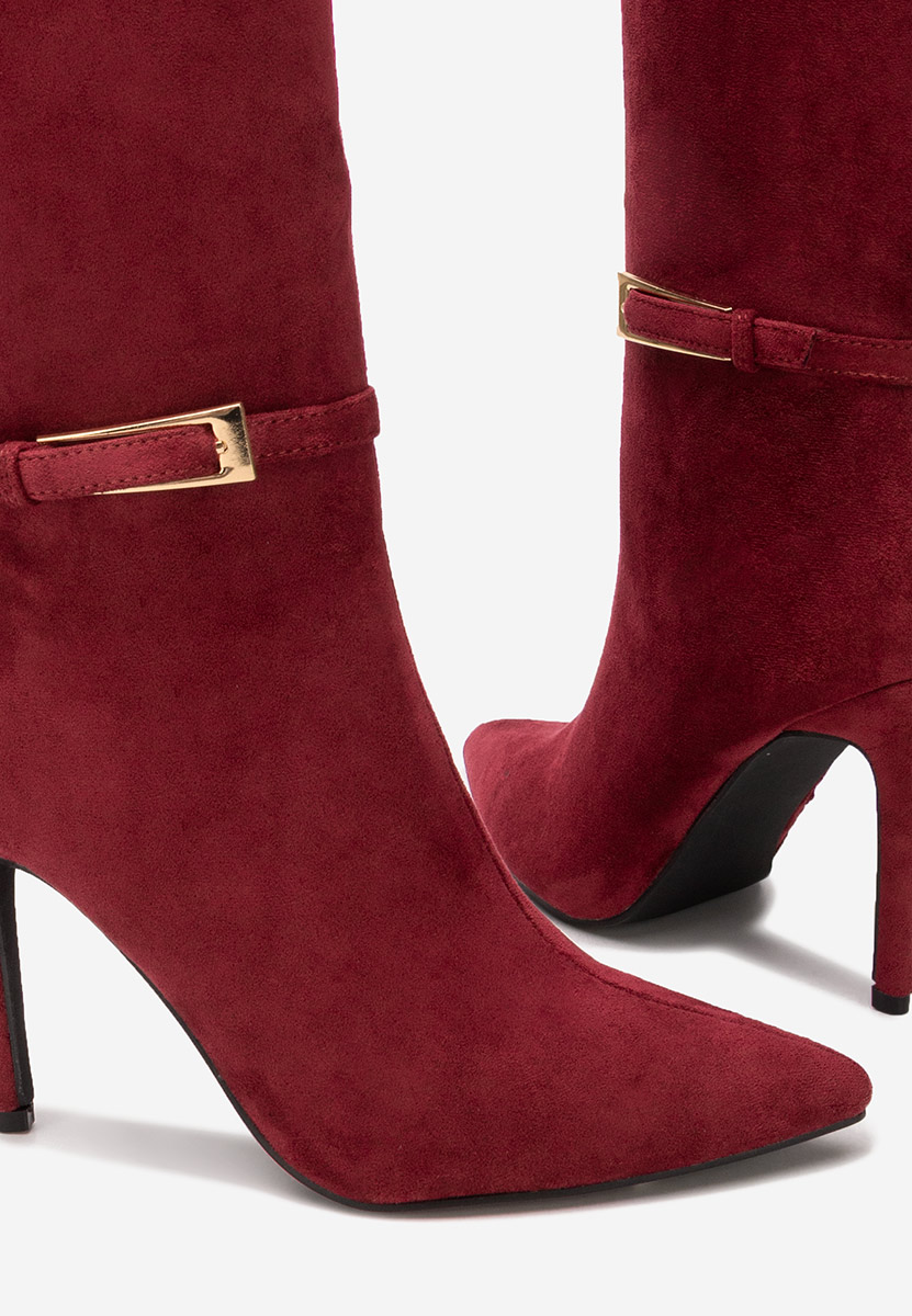 Bordowe kozaki na szpilce Narcisia