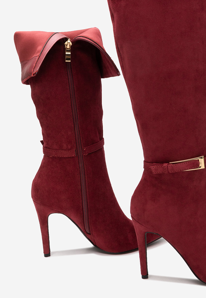 Bordowe kozaki na szpilce Narcisia