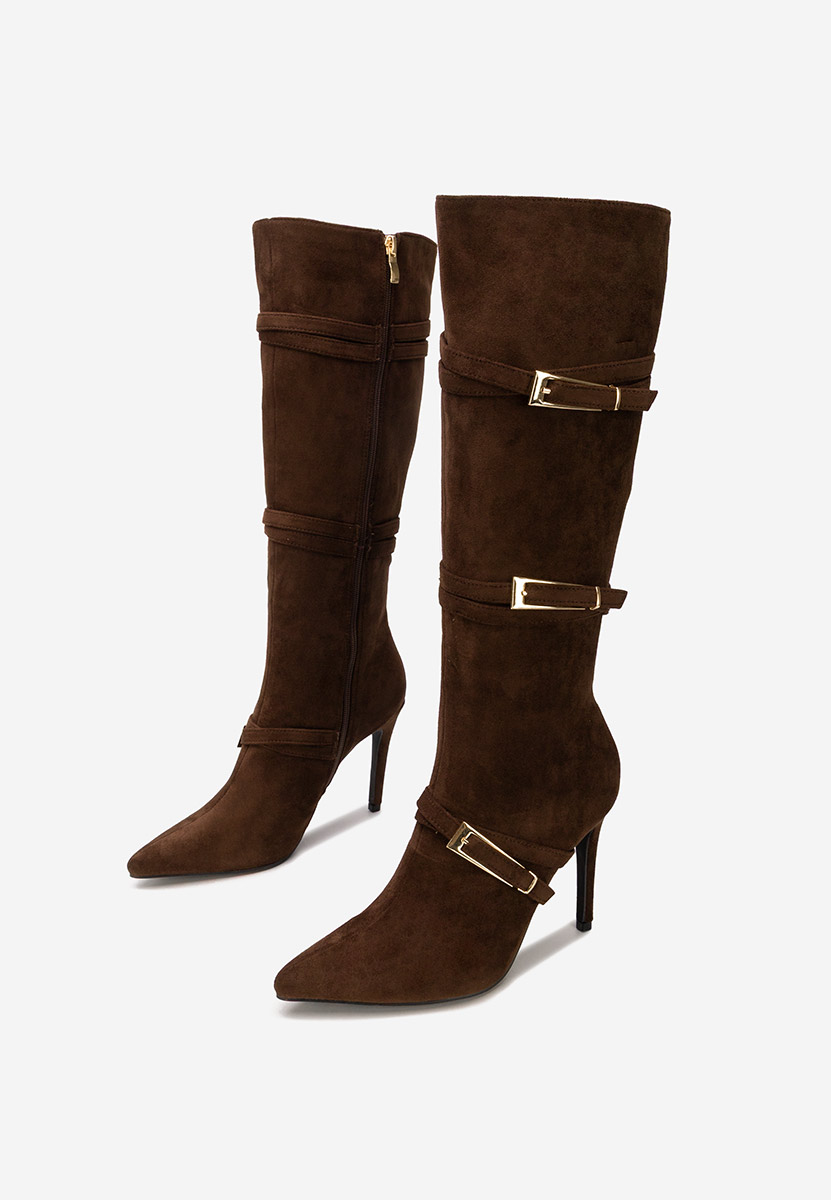 Brązowe kozaki na szpilce Ernesia