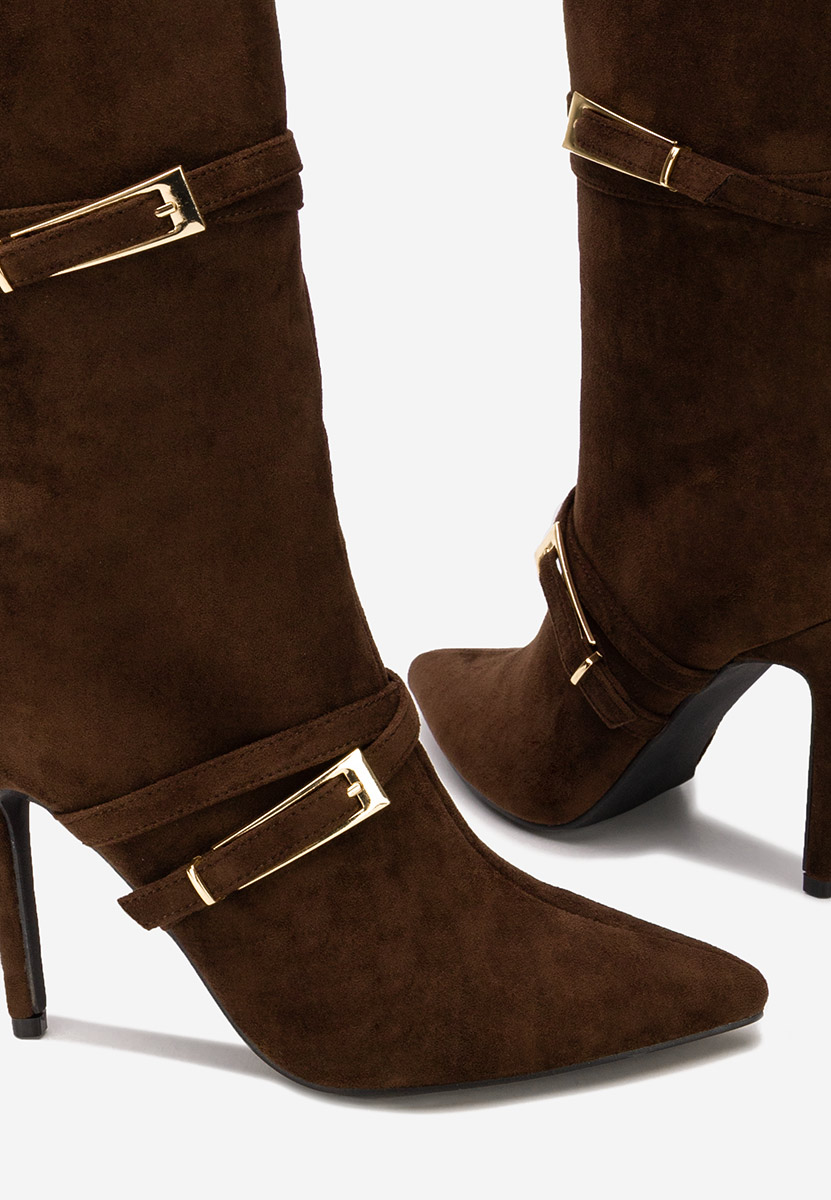 Brązowe kozaki na szpilce Ernesia