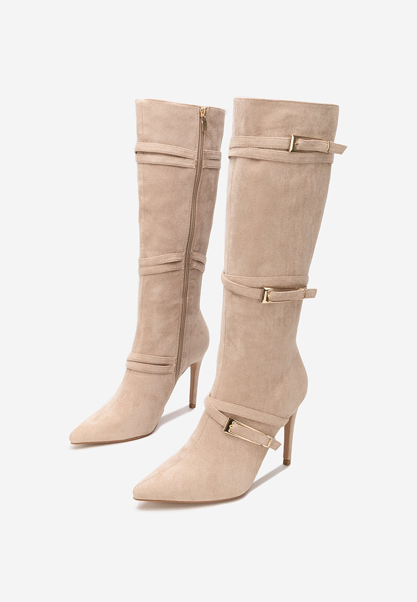 Beżowe kozaki na szpilce Ernesia