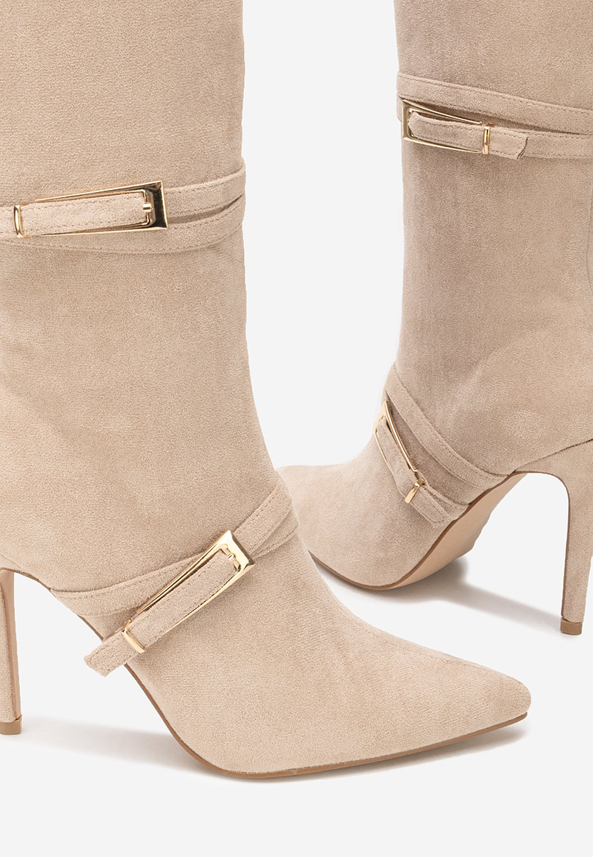 Beżowe kozaki na szpilce Ernesia