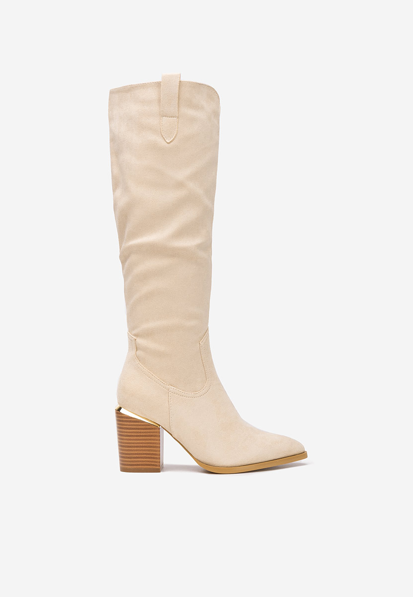 Beżowe kozaki na słupku Jasaria