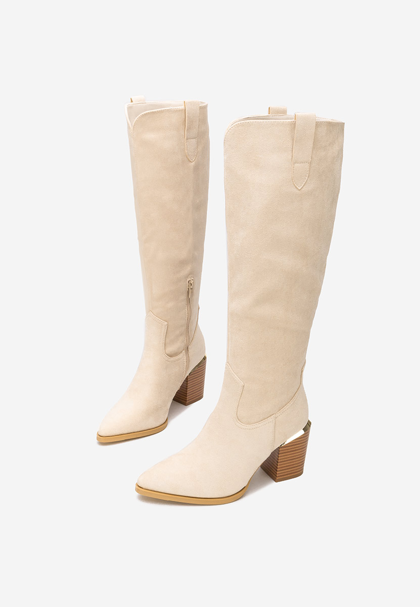 Beżowe kozaki na słupku Jasaria