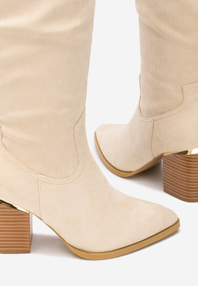 Beżowe kozaki na słupku Jasaria