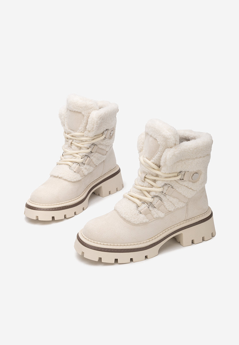 Beżowe botki damskie ocieplane Kalindra