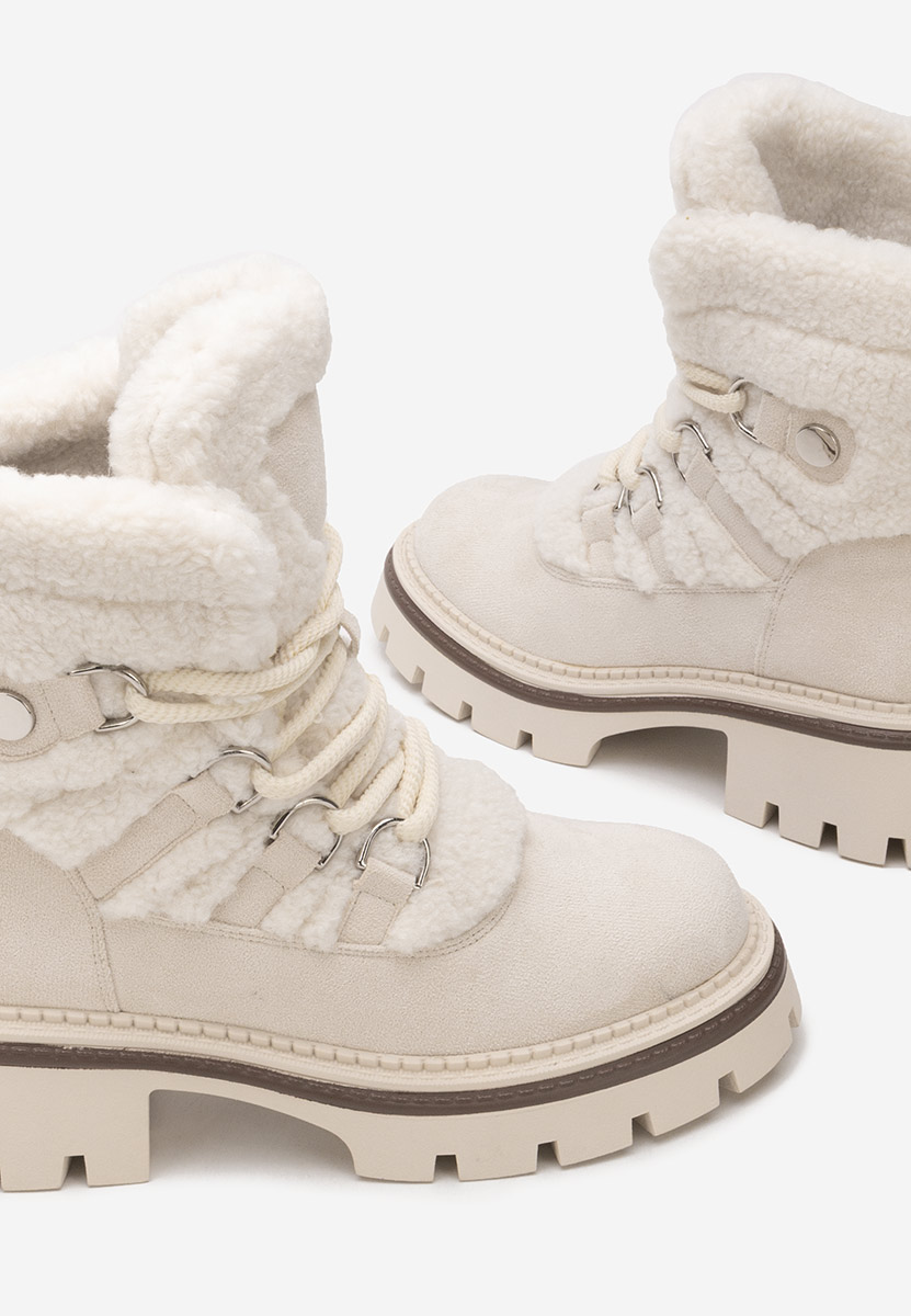 Beżowe botki damskie ocieplane Kalindra