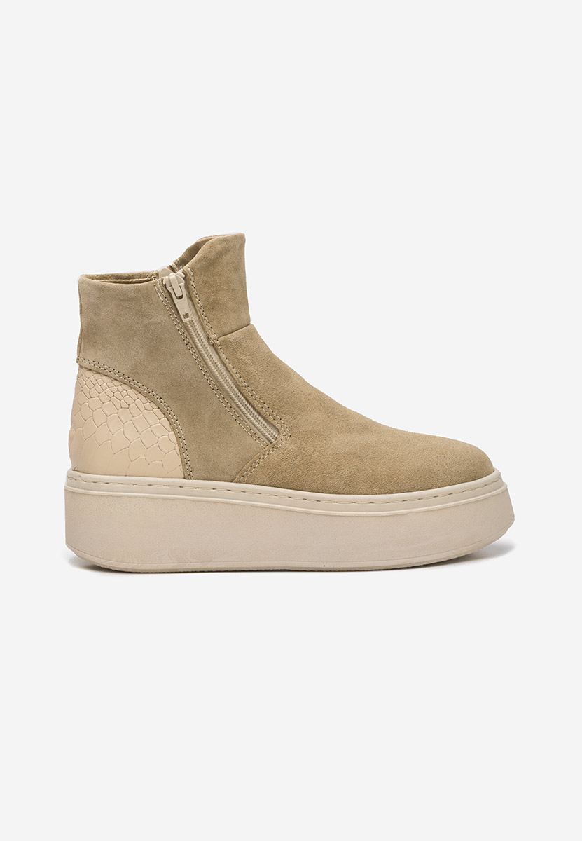 Beżowe botki damskie skórzane Andiora