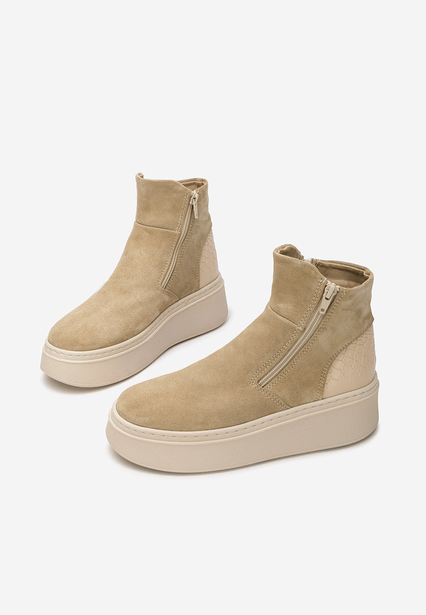 Beżowe botki damskie skórzane Andiora