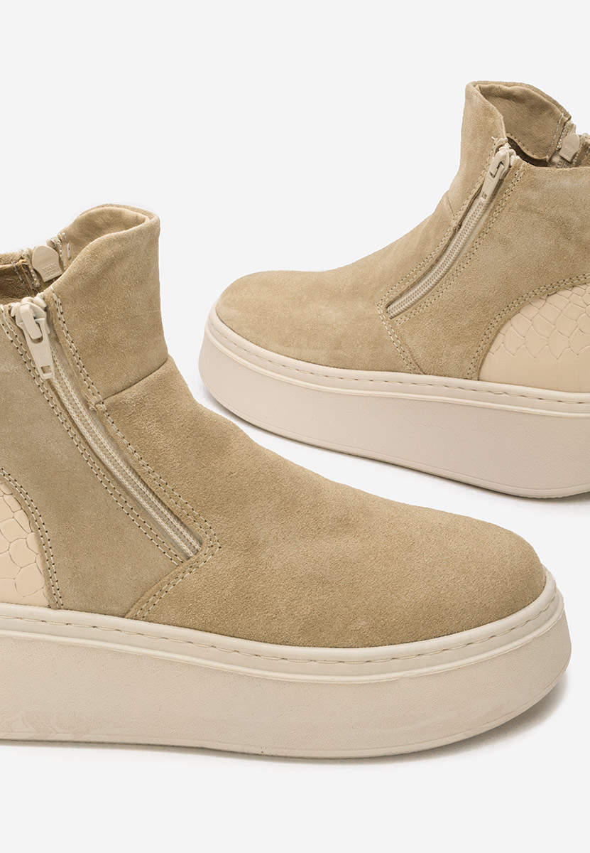 Beżowe botki damskie skórzane Andiora