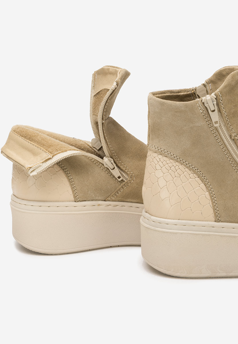 Beżowe botki damskie skórzane Andiora