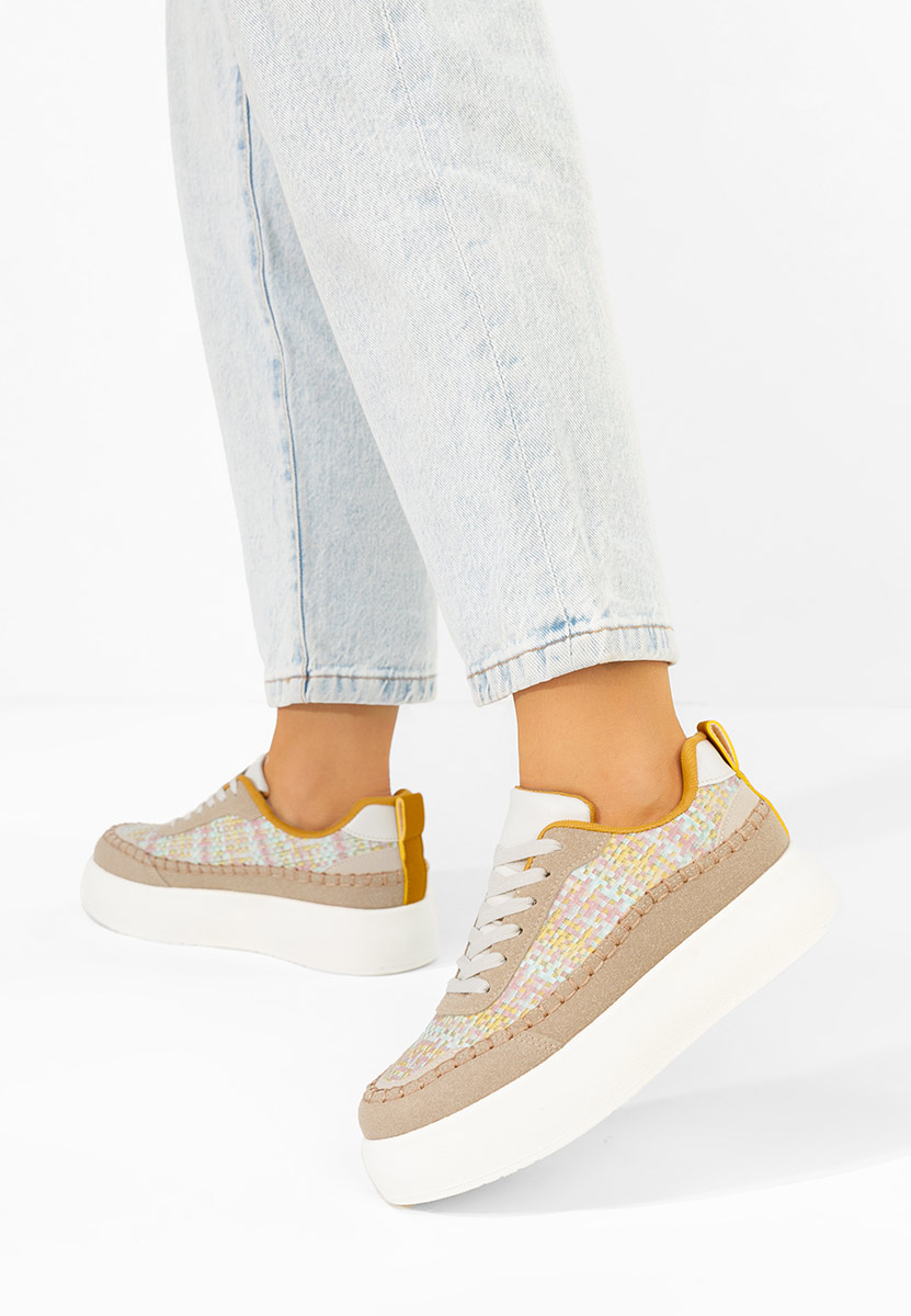 Khaki sneakersy na koturnie Cecila