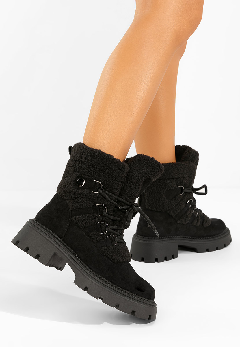 Czarne botki damskie ocieplane Kalindra