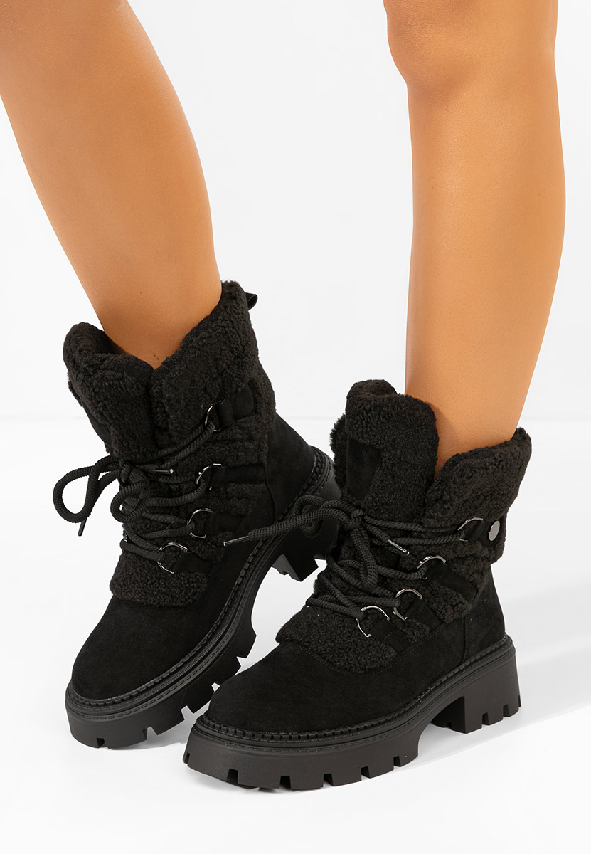 Czarne botki damskie ocieplane Kalindra