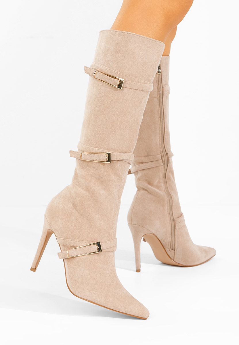 Beżowe kozaki na szpilce Ernesia