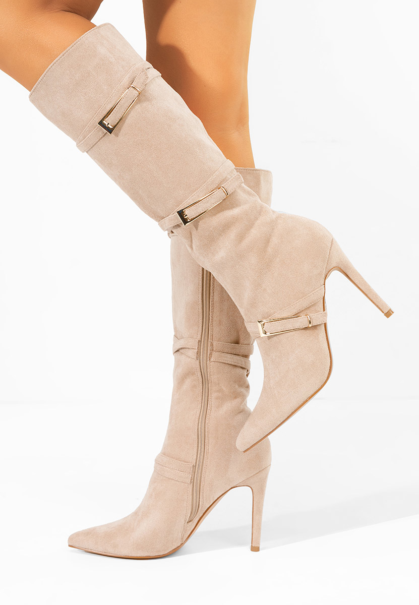 Beżowe kozaki na szpilce Ernesia