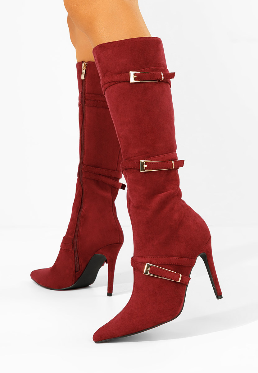 Bordowe kozaki na szpilce Ernesia