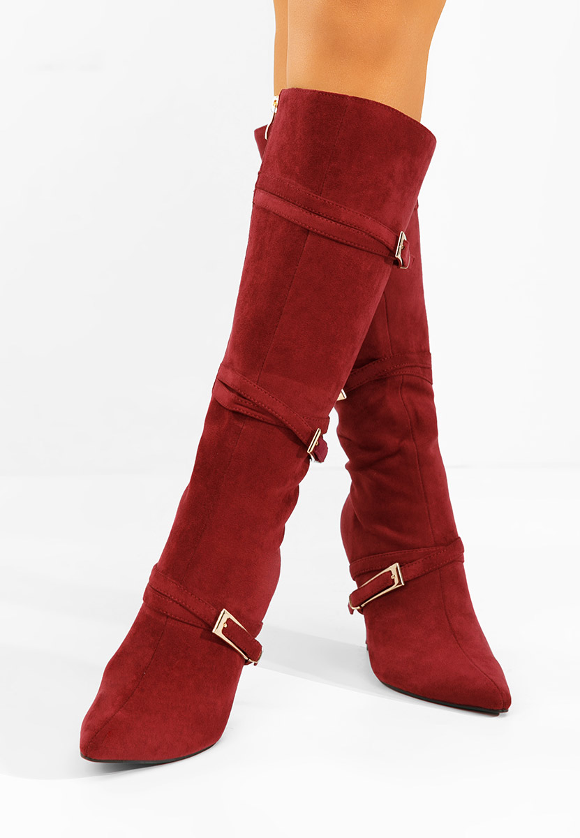 Bordowe kozaki na szpilce Ernesia