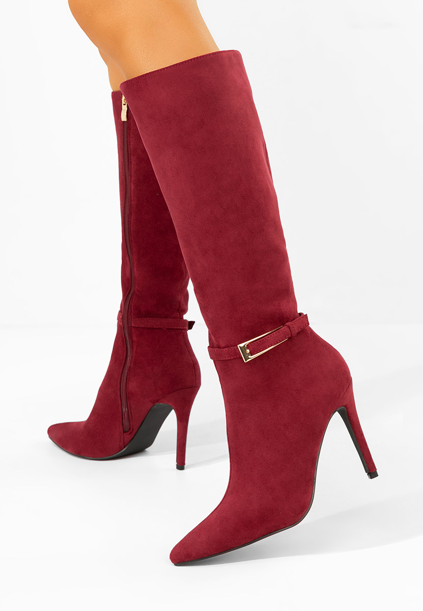 Bordowe kozaki na szpilce Narcisia