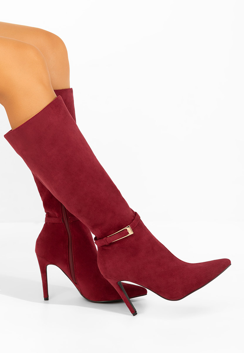 Bordowe kozaki na szpilce Narcisia