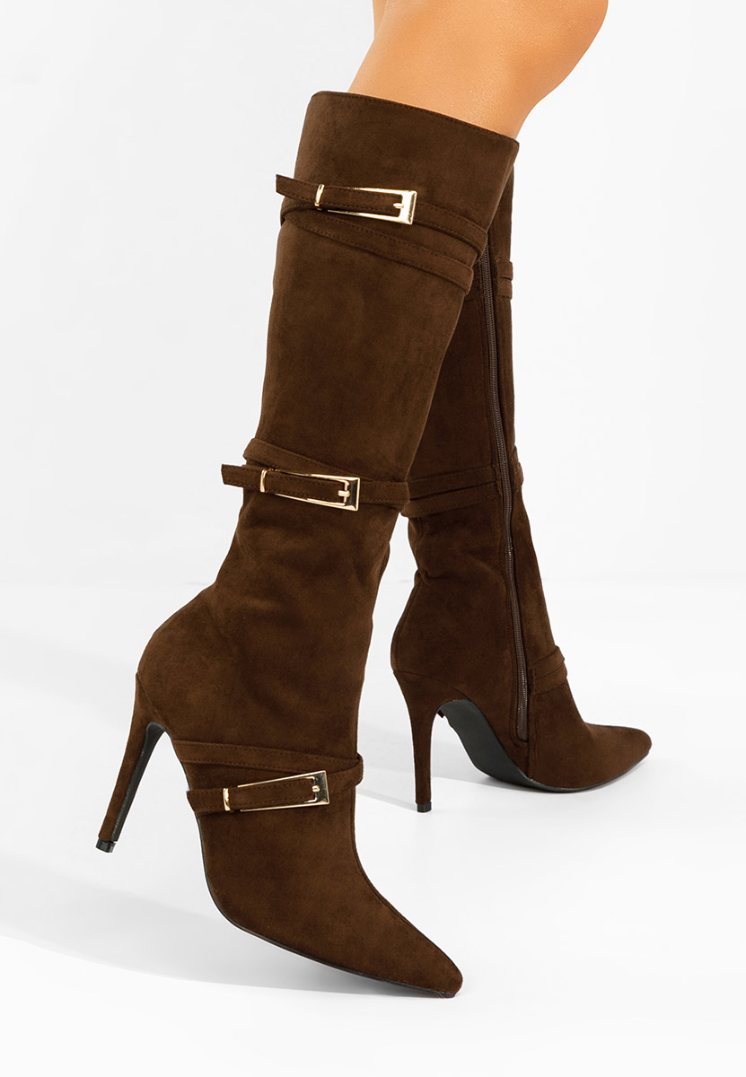 Brązowe kozaki na szpilce Ernesia