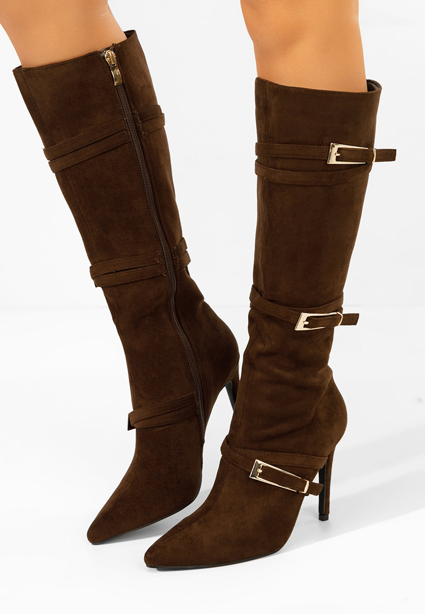 Brązowe kozaki na szpilce Ernesia