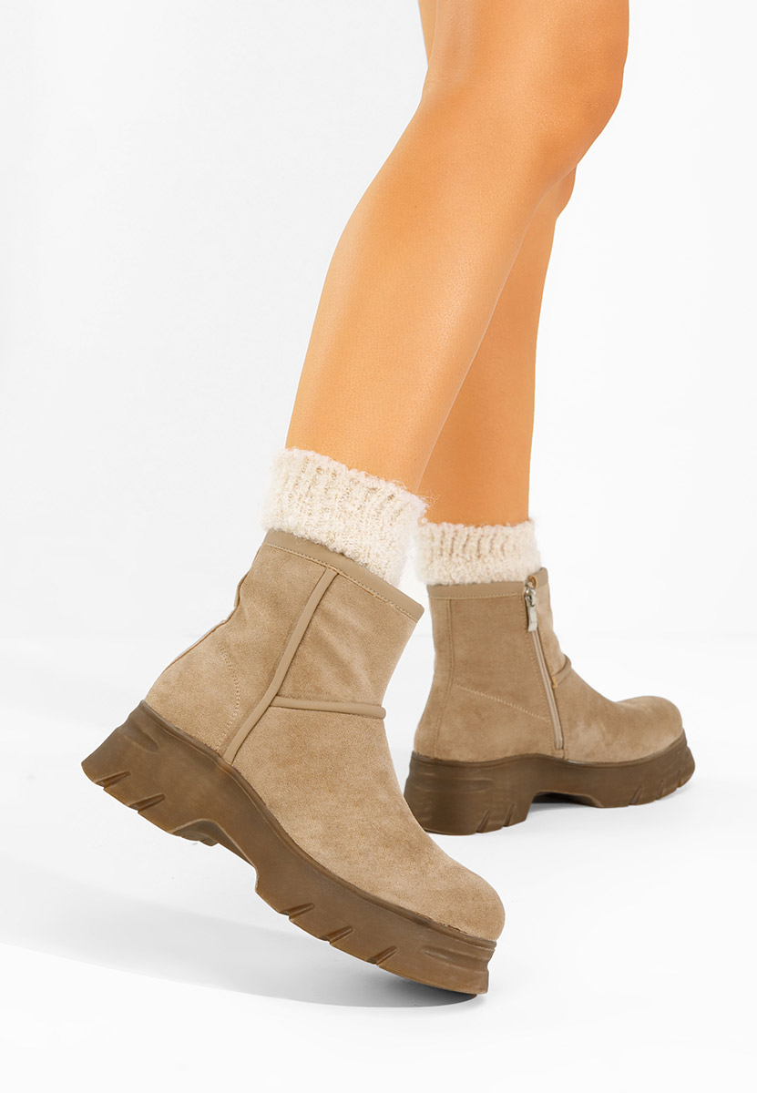 Khaki botki płaskie Geronia