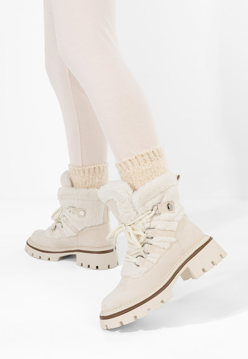 Beżowe botki damskie ocieplane Kalindra
