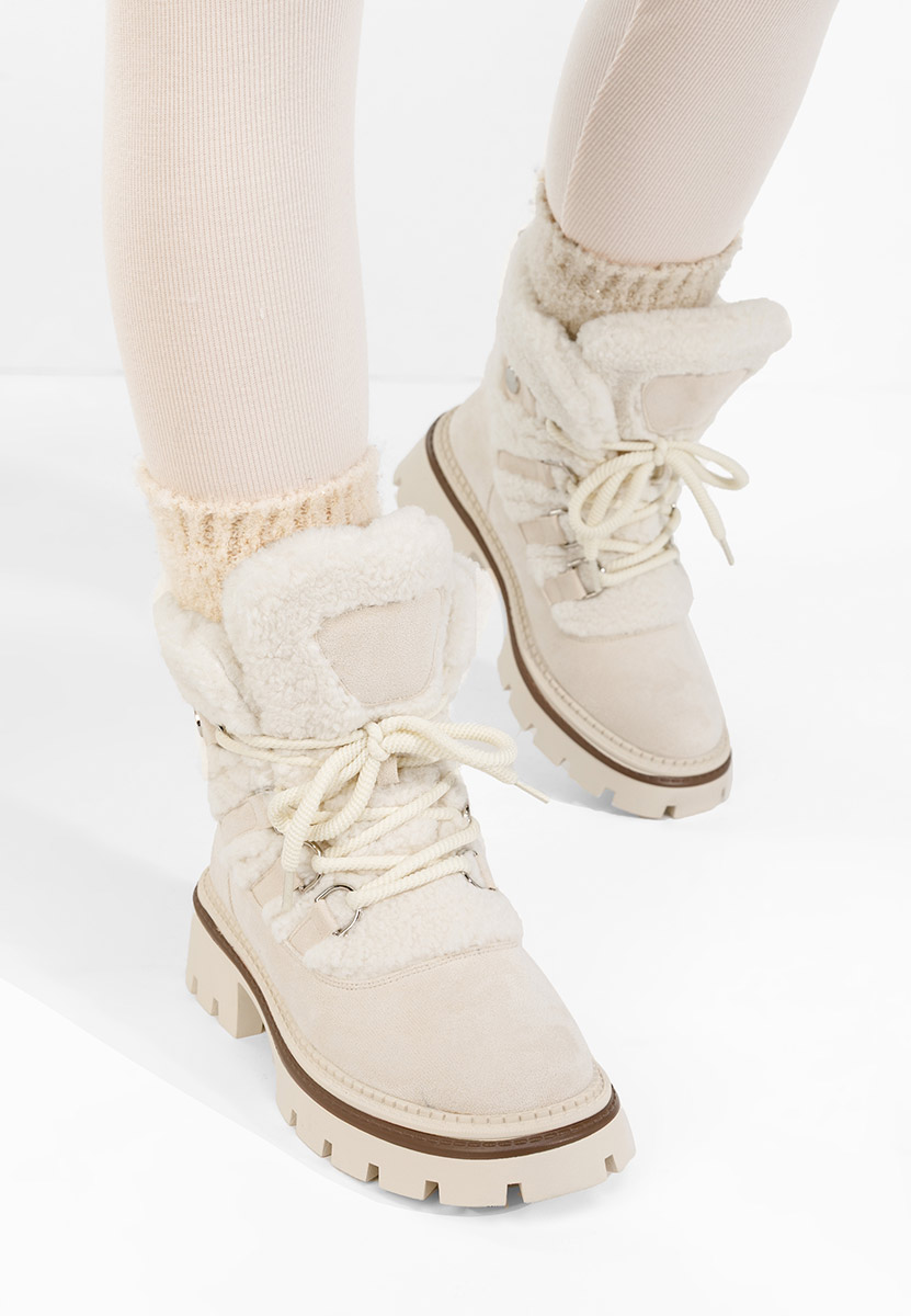 Beżowe botki damskie ocieplane Kalindra