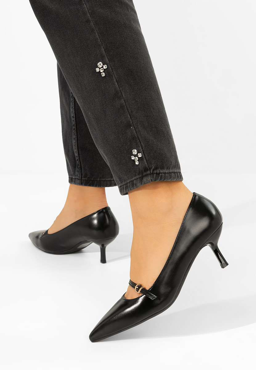 Czarne szpilki na niskim obcasie Rilora